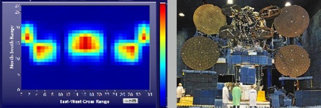 ISAR radar image and reference image of VIASAT-1 a geostationary satellite.